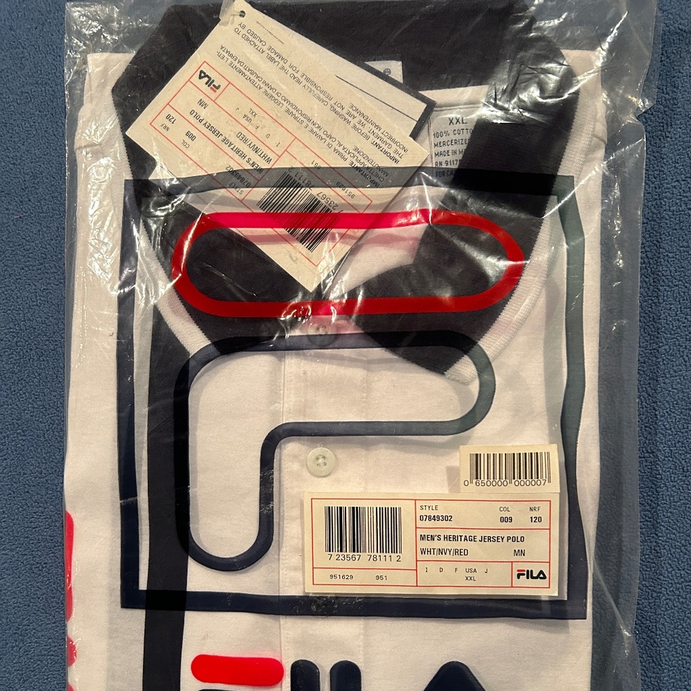 Brand new with tags original 80's vintage unopened white fila XXL tennis polo